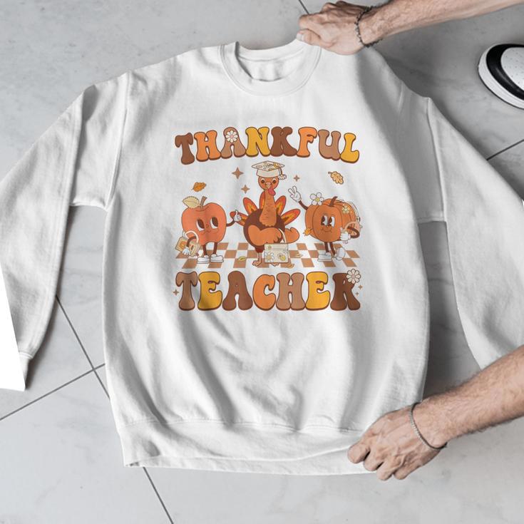 Thankful Teacher Retro Groovy Thanksgiving Fall Women Men Men Graphic Sweatshirt, Groovy Teacher Gifts, funny design
