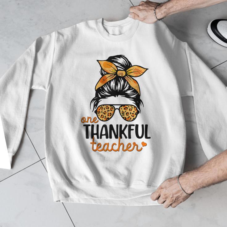 Thanksgiving Shirt Teacher Women Messy Bun Thankful Teacher Men Graphic Sweatshirt, funny design