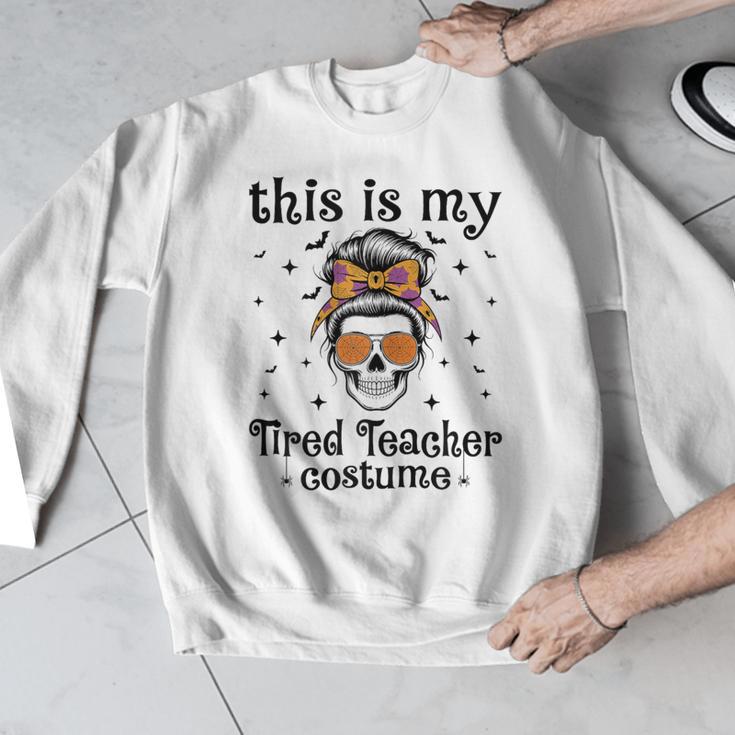 This Is My Tired Teacher Costume Skull Halloween Messy Bun Men Graphic Sweatshirt, funny design This Is My Tired Teacher Costume Skull Halloween Messy Bun Men Graphic Sweatshirt, funny design