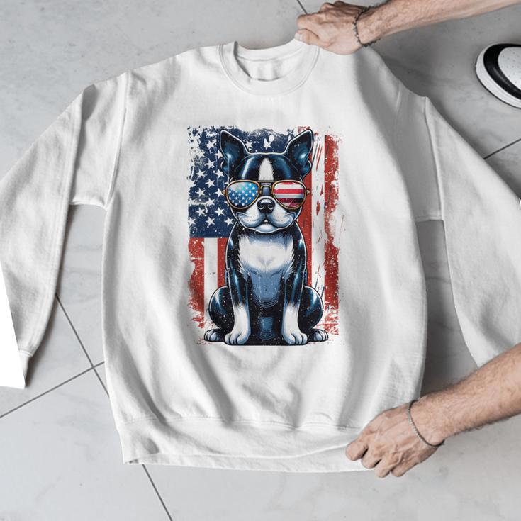 Vintage Boston Terrier Dog American US USA Flag Pets Dogs Men Graphic Sweatshirt, American Boston Terrier Gifts, funny design