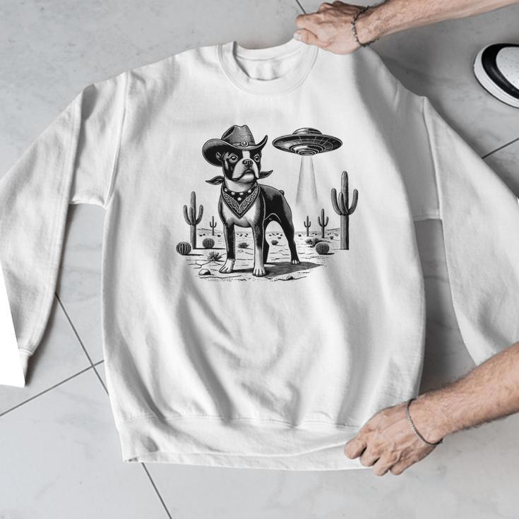 Vintage Boston Terrier UFO Western Wild West Dog Mom Dad Men Graphic Sweatshirt, Mom Gifts, Boston Terrier Dad Gifts, Boston Terrier Mom Gifts, funny design