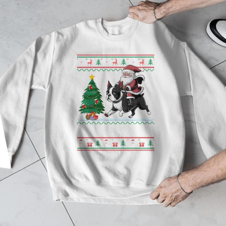 Xmas Tree Lighting Santa Riding Boston Terrier Christmas Men Graphic Sweatshirt, Boston Terrier Christmas Gifts, Boston Terrier Riding Gifts, funny design