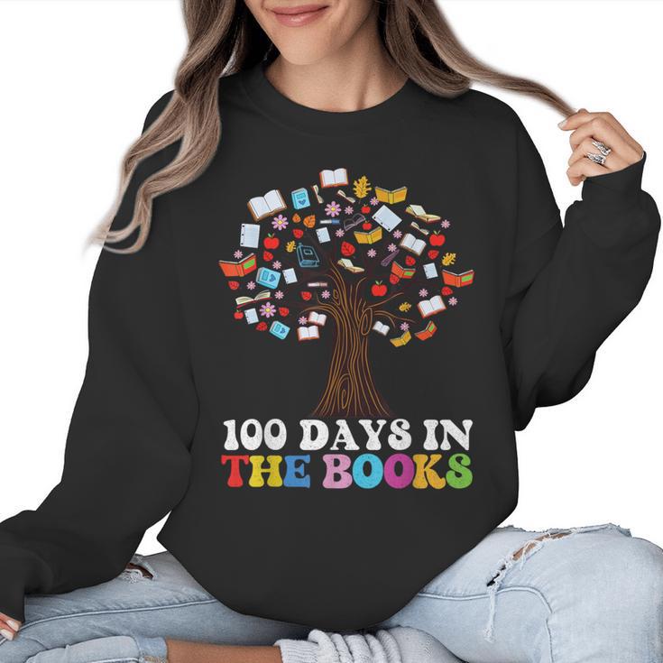 100 Days In The Books Reading Teacher 100th Day Of School Women Crewneck Sweatshirt