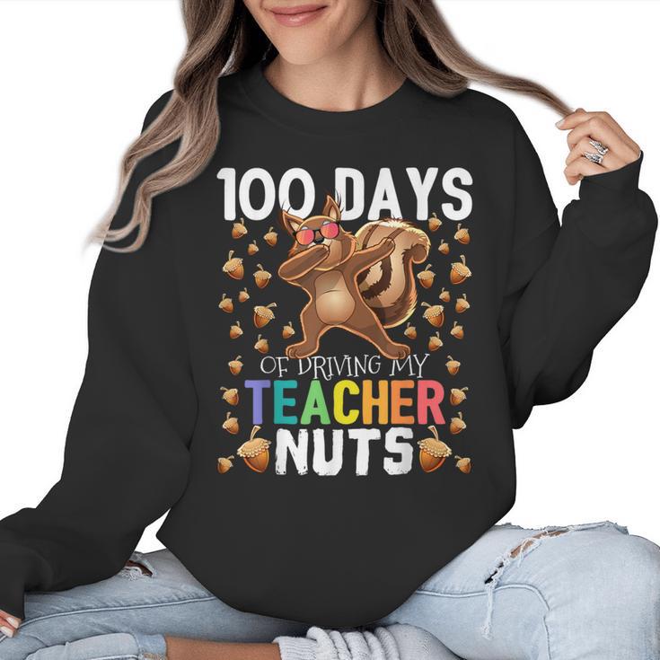 100 Days Of Driving My Teacher Nuts Dabbing Squirrel School Women Crewneck Sweatshirt