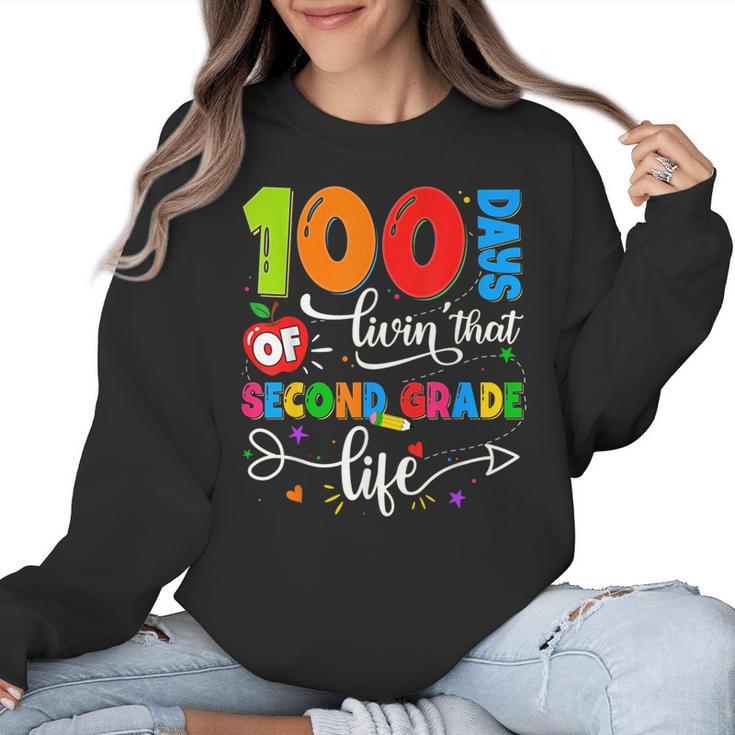 100 Days Of Living That 2nd Grade Life Boy Girl Teacher Women Crewneck Sweatshirt