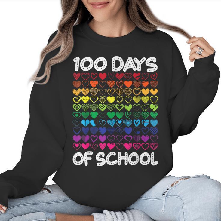 100 Days Of School Heart Love Teacher Or Student 100th Day Women Crewneck Sweatshirt