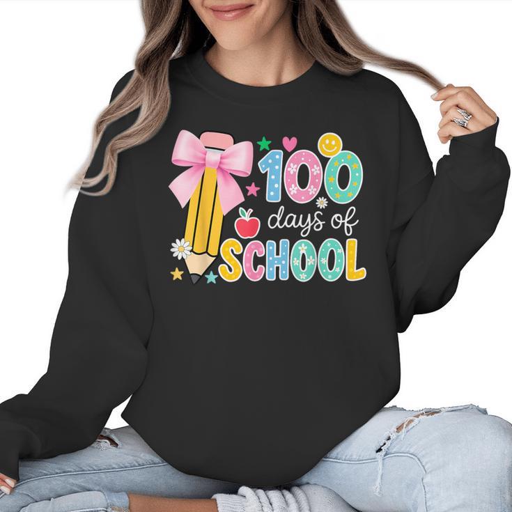 100 Days Of School Preppy 100th Day Of School Teachers Girls Women Crewneck Sweatshirt