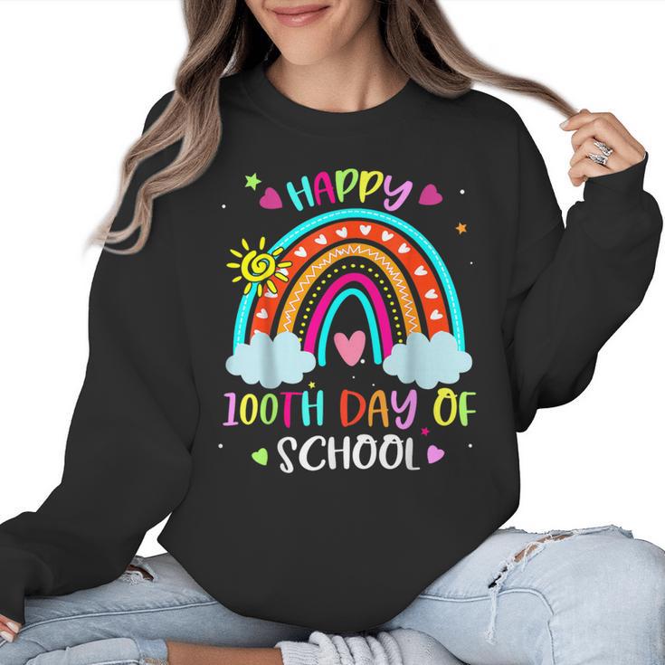 100th Day Of School Rainbow Happy 100 Days Smarter Teacher Women Crewneck Sweatshirt