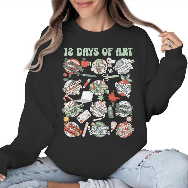 12 Days Of Art Teacher Christmas Artists Painter Educational Women Crewneck Sweatshirt