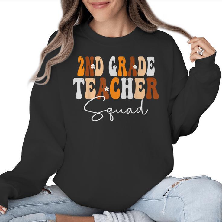 2nd Grade Teacher Squad Cute Women Groovy Fall Autumn Lovers Women Crewneck Sweatshirt