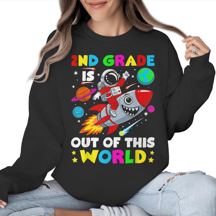 2nd Grade Is Out Of This World Space Rocket Planets Teacher Women Crewneck Sweatshirt