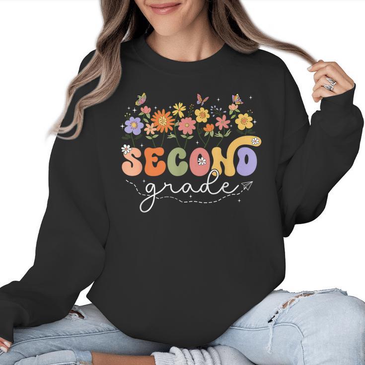 2nd Second Grade Teacher Wildflower Back To School Floral Women Crewneck Sweatshirt