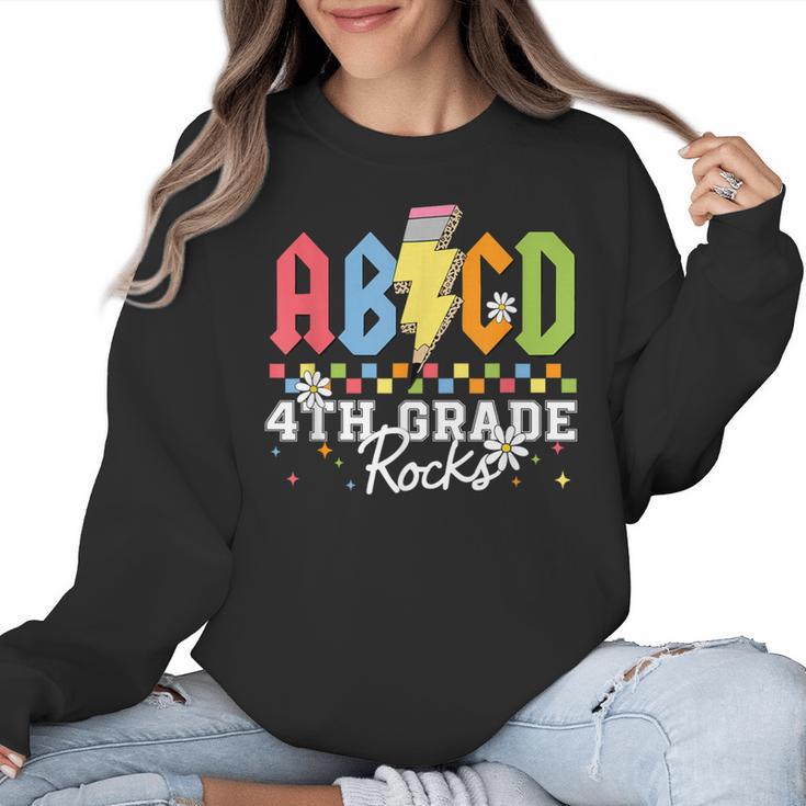 4th Grade Rocks ABCD Back To School Rock Teachers Women Crewneck Sweatshirt