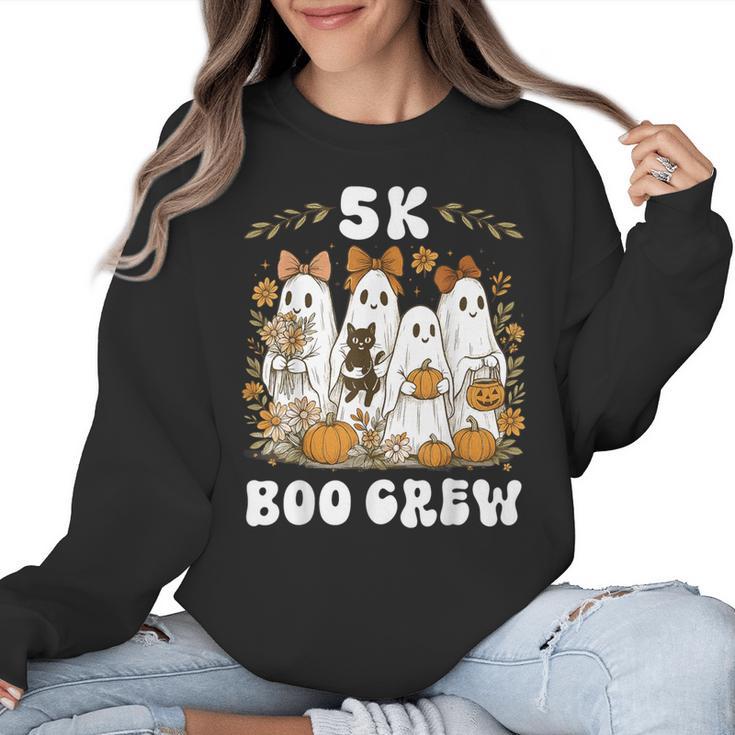 5K Boo Crew Halloween Teacher K5 Floral Ghost Trick Or Teach Women Crewneck Sweatshirt