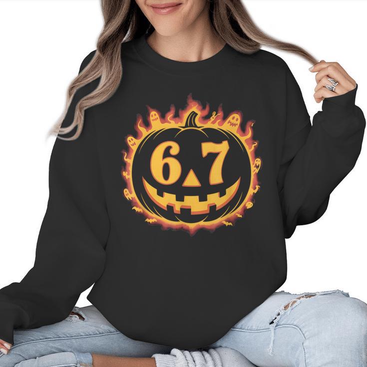 6 7 Meme Halloween Pumpkin Costume For Student Teacher Women Crewneck Sweatshirt