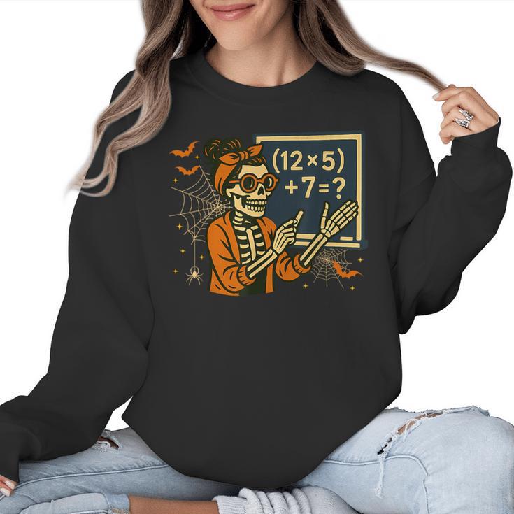 67 Teacher Halloween Skeleton Six Seven Meme Math Women Crewneck Sweatshirt