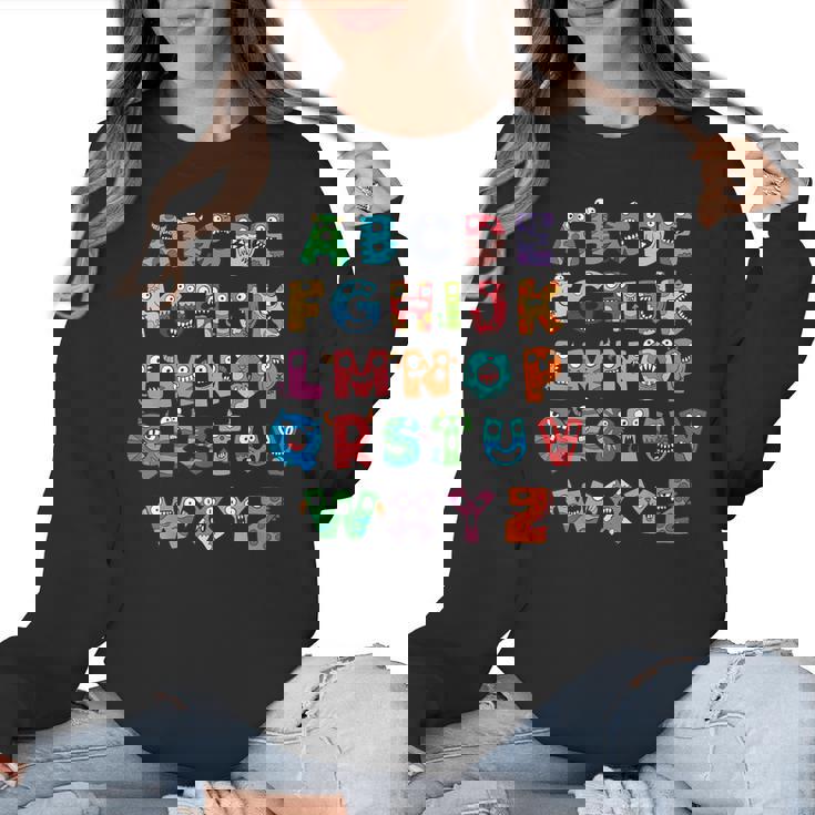 ABC Cute Monster Alphabet Halloween Teacher Costume Kids Women Crewneck Sweatshirt