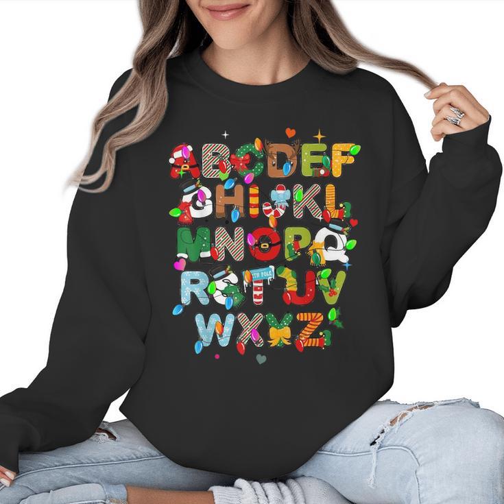 ABCs Learning Kindergarten Teacher Christmas Lights Alphabet For Men Women Kids Women Crewneck Sweatshirt