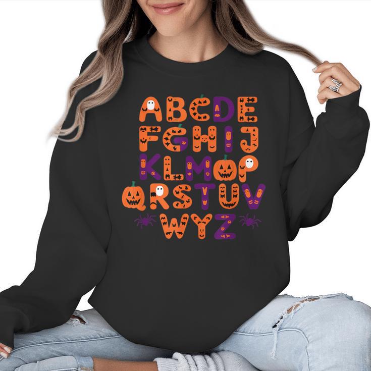 ABCs Learning Kindergarten Teacher Halloween Alphabet Women Crewneck Sweatshirt