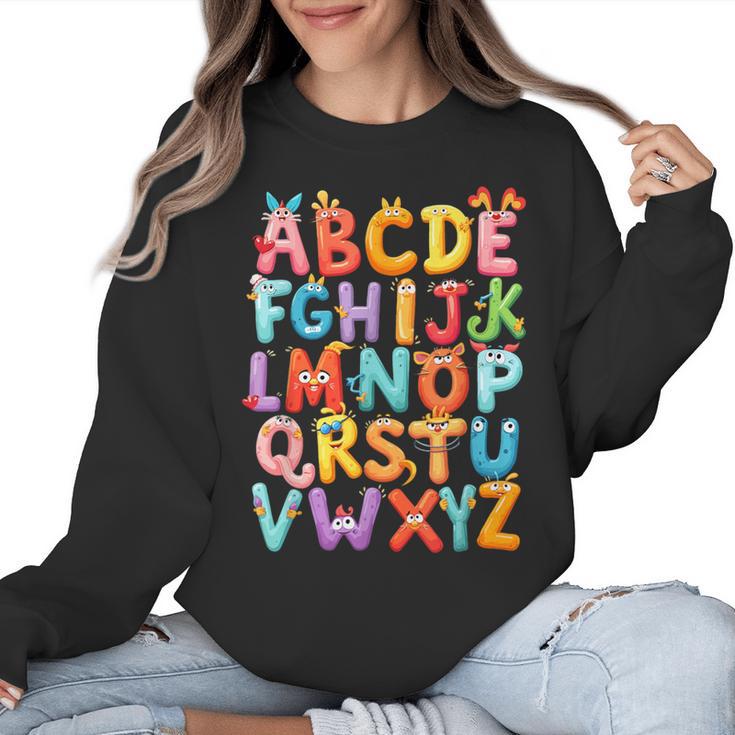 Alphabet A-Z ABC Kids Back To School Pre K Teachers Women Crewneck Sweatshirt