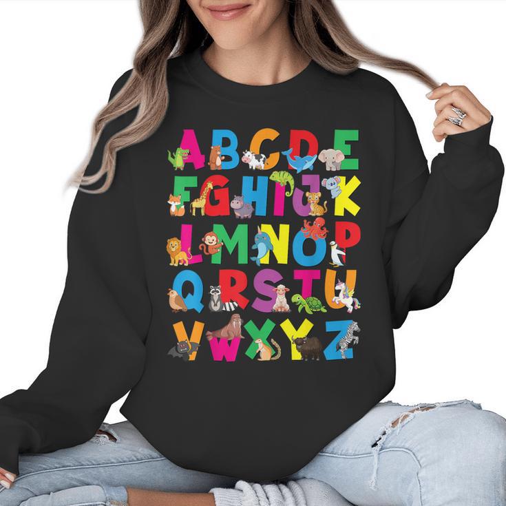 Alphabet Animals ABCs Zoo Kids Boys Girls Teacher Women Crewneck Sweatshirt