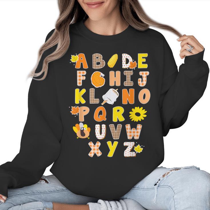 Alphabet Turkey Thanksgiving Costume Preschool Teacher Men Women Women Crewneck Sweatshirt