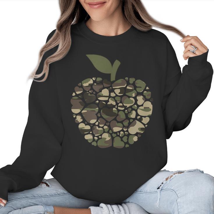 Apple Hearts Teacher Camouflage Clothing School Camo Apple For Men Women Girls Kids Women Crewneck Sweatshirt