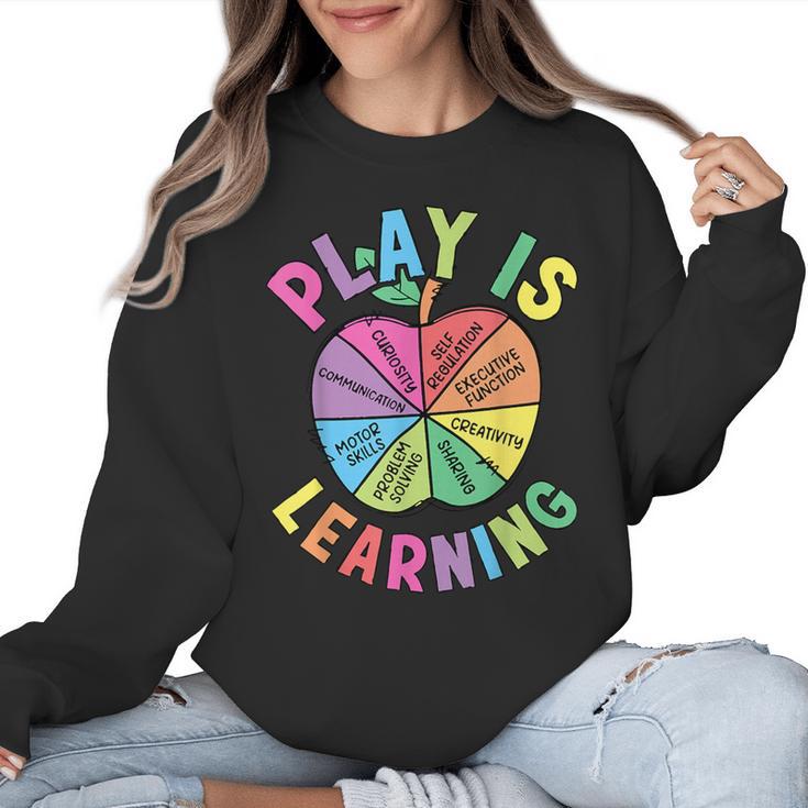 Apple Retro Play Is Learning Kindergarten Teacher Daycare Women Crewneck Sweatshirt