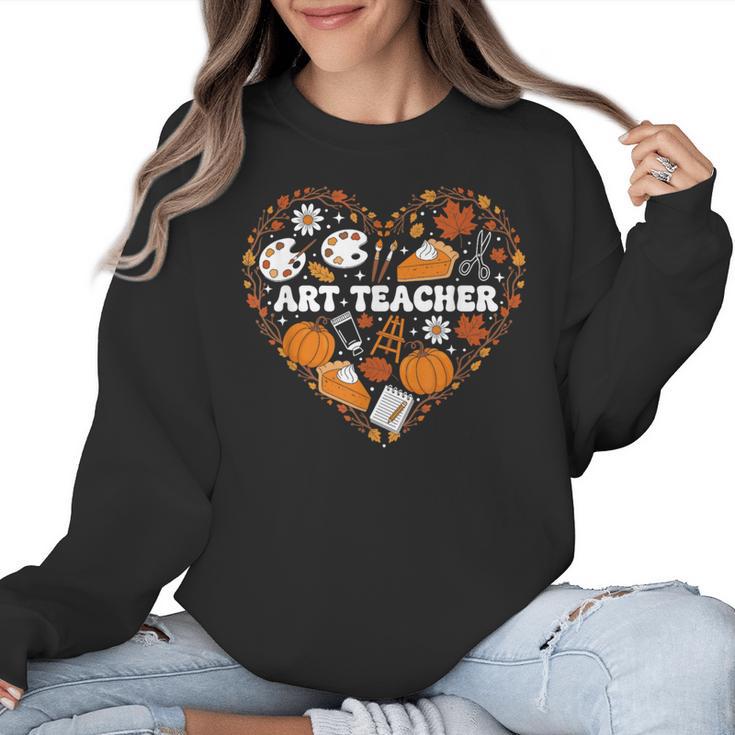 Art Teacher Heart Autumn Thanksgiving Kids Women Crewneck Sweatshirt