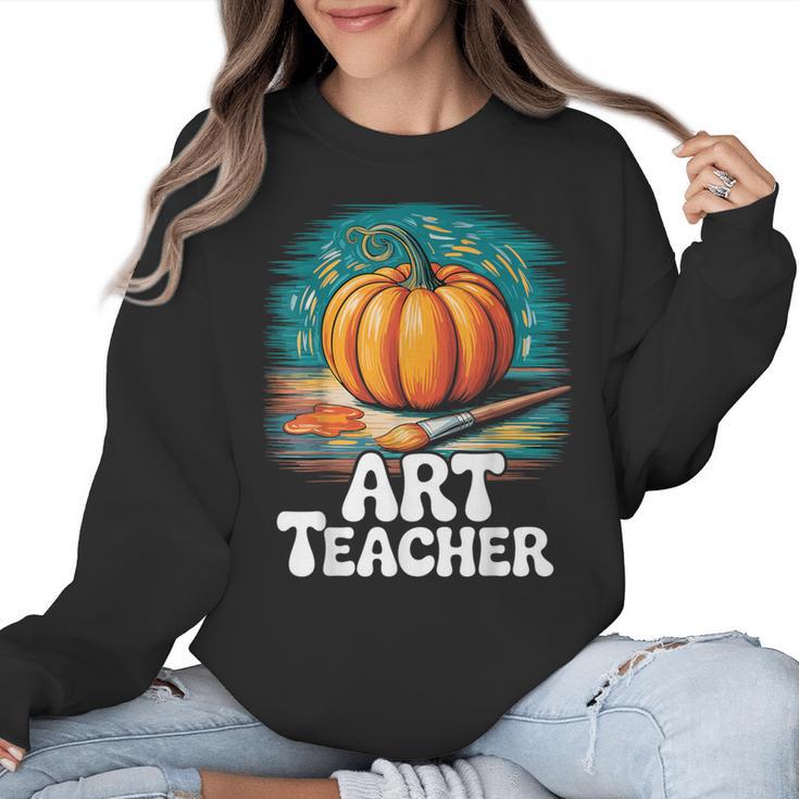 Art Teacher Pumpkin Painting Halloween Costume Women Crewneck Sweatshirt
