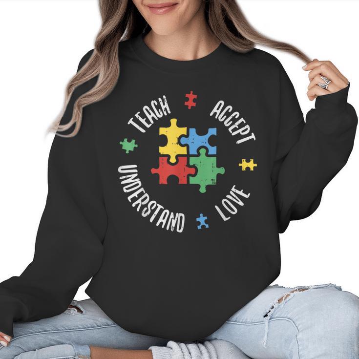 Autism Awareness Teacher Shirt Teach Accept Understand Love Women Crewneck Sweatshirt