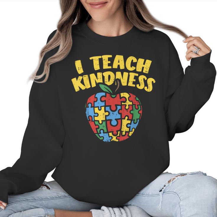Autism Teacher Shirt I Teach Kindness Apple Puzzle Awareness Women Crewneck Sweatshirt