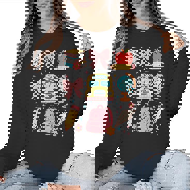 Back To School Coquette Teacher Women Girl Kindergarten PreK Women Crewneck Sweatshirt