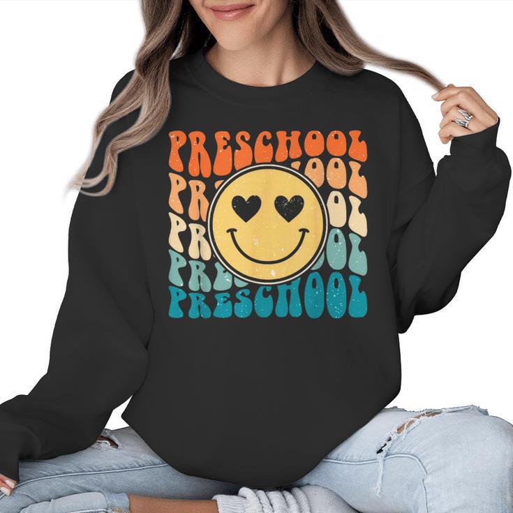 Back To School Groovy Smile Preschool Teachers Students Kids Women Crewneck Sweatshirt
