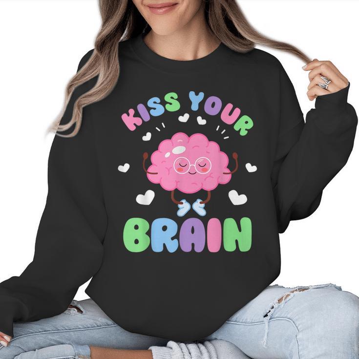 Back To School Kiss Your Brain Cute Teacher Appreciation Women Crewneck Sweatshirt
