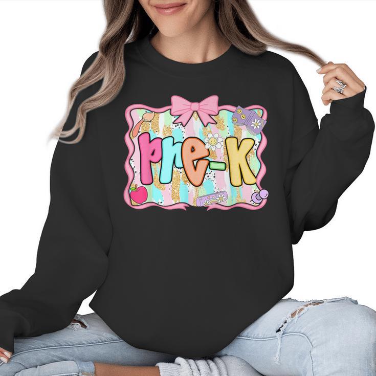Back To School Pre-K Preppy Teacher Girl Women Crewneck Sweatshirt