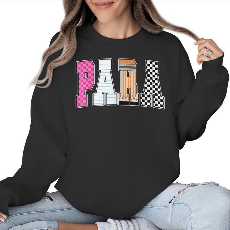 Back To School Teacher Para Preppy Checkered Para Life Women Crewneck Sweatshirt