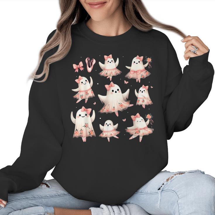 Ballet Ghost Ballet Dancer Spooky Dance Teacher Halloween Women Crewneck Sweatshirt