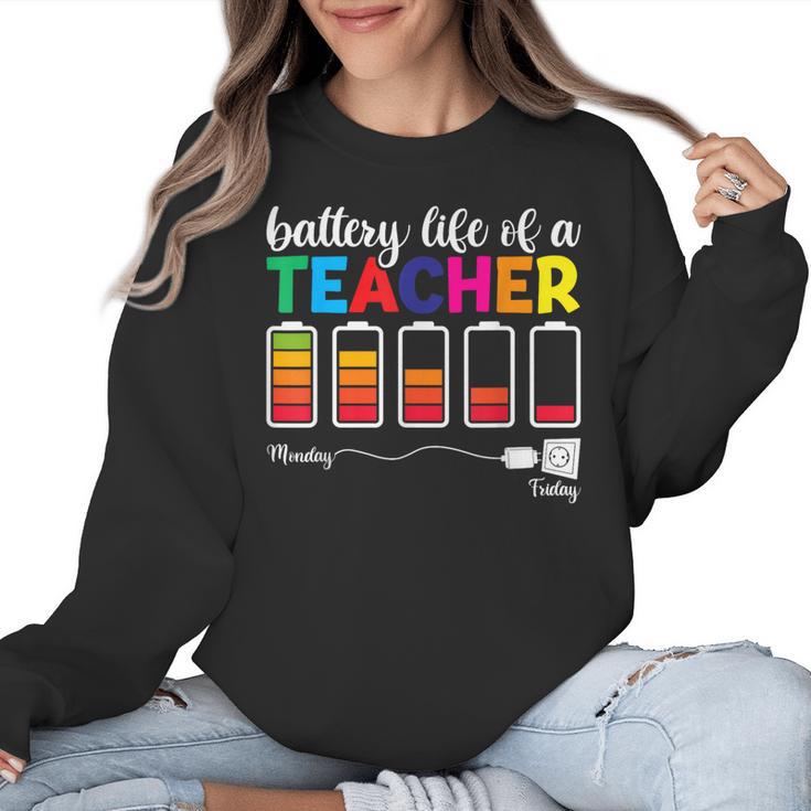 Battery Life Of a Teacher Shirt Thanksgiving Teacher Women Crewneck Sweatshirt