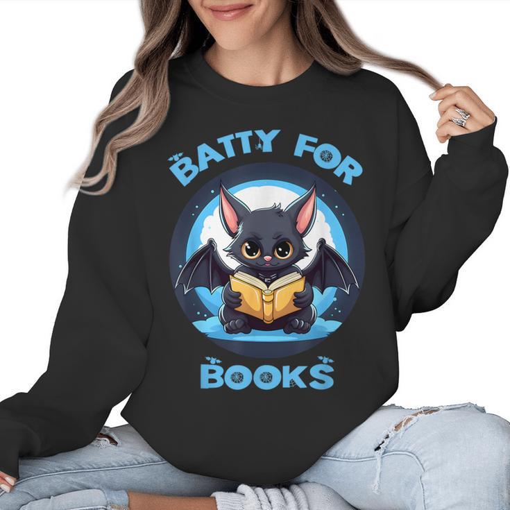 Batty About Books Lover Teacher Librarian Bookish Halloween For Men Women Kids Women Crewneck Sweatshirt