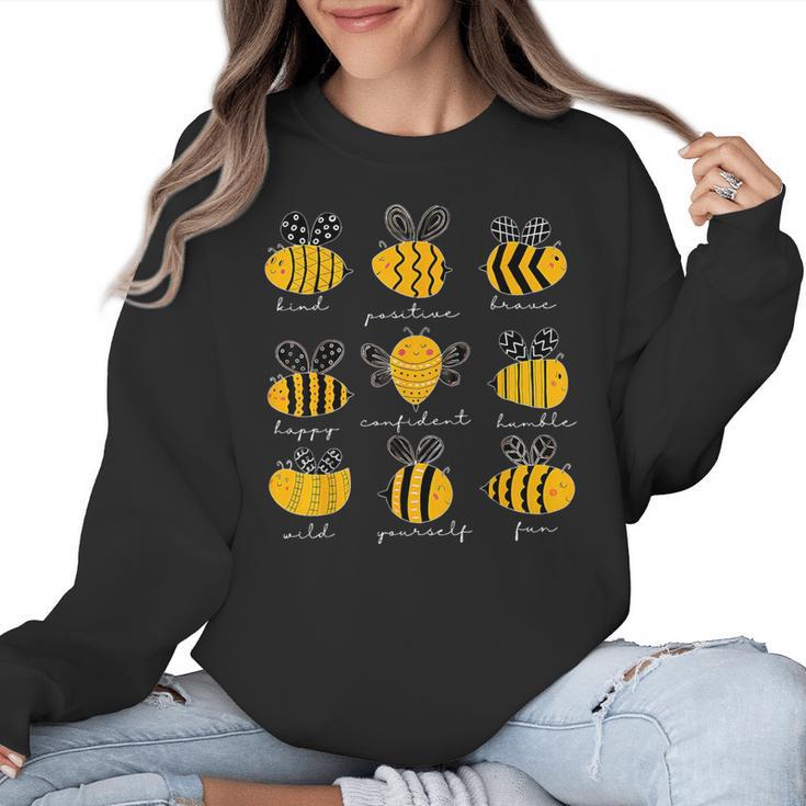 Bee Kind Positive Brave Happy Confident Humble Teacher Women Crewneck Sweatshirt
