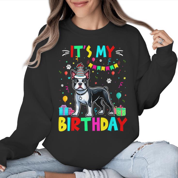 My Birthday Colorful Costume Boston Terrier Party Women Crewneck Sweatshirt