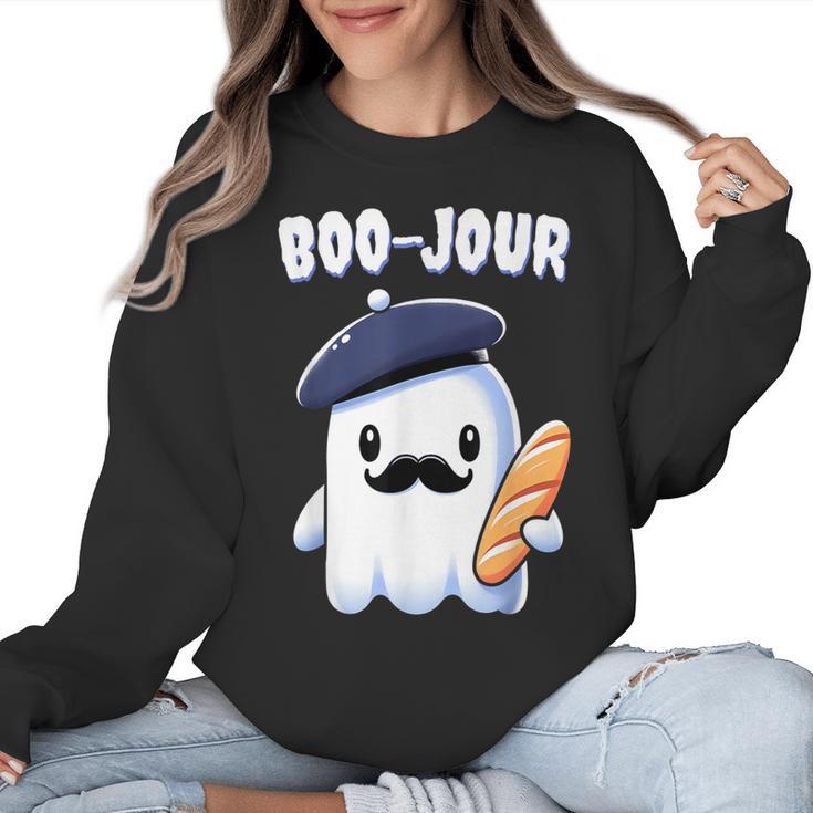 Boo Jour Ghost French Teacher Vintage Teacherlife Groovy Women Crewneck Sweatshirt