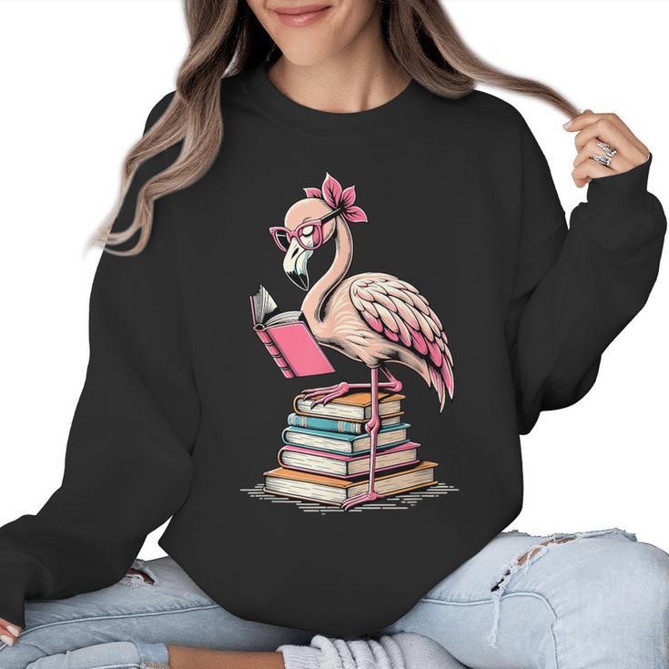 Book Lover Cute Flamingo Reading Teacher Librarian Women Women Crewneck Sweatshirt