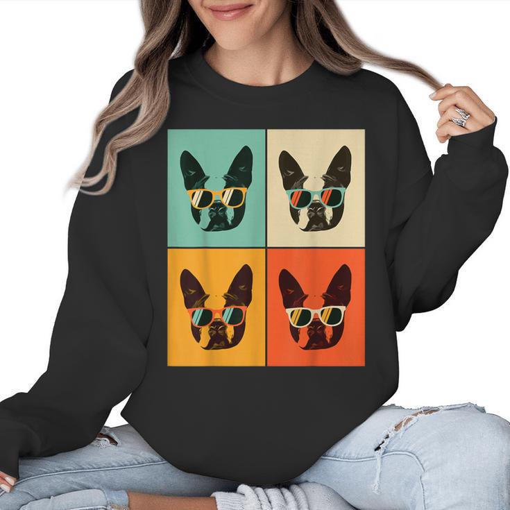 Bostie Dog Lover  Boston Terrier With Sunglasses For Men Women Girls Kids Women Crewneck Sweatshirt