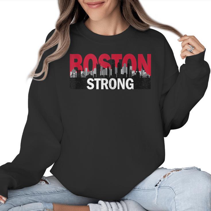 Boston Strong Logo Vintage Boston City Skyline Women Crewneck Sweatshirt