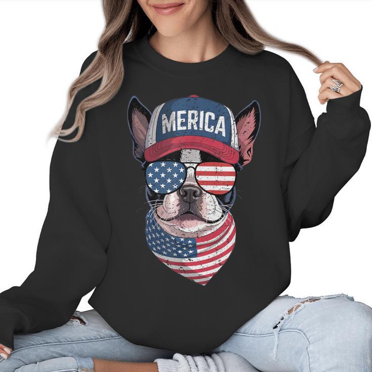 Boston Terrier 4th Of July US Merica Bostie Dog Patriotic For Men Women Kids Women Crewneck Sweatshirt