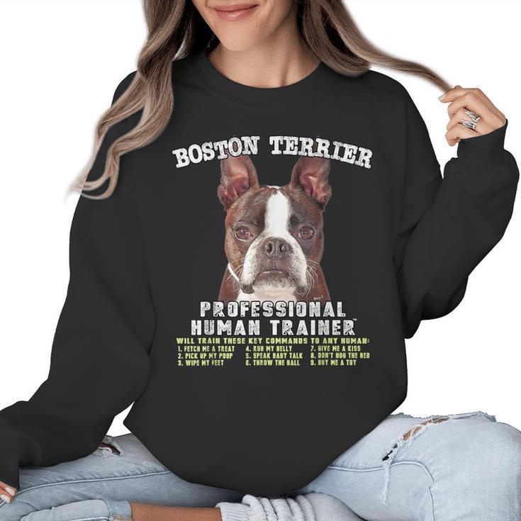 Boston Terrier Brindle Dog Professional Human Trainer Women Crewneck Sweatshirt