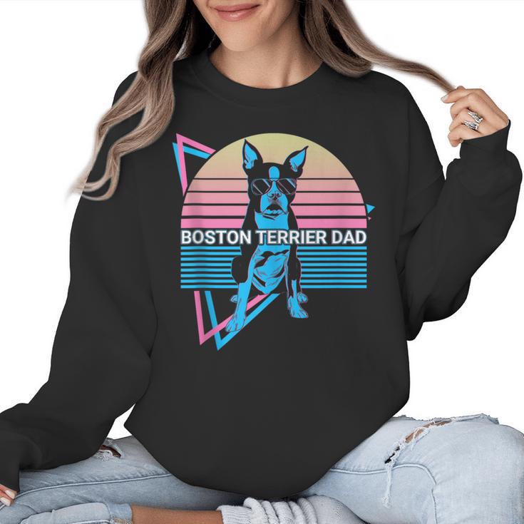 Boston Terrier Dad Retro Women Crewneck Sweatshirt