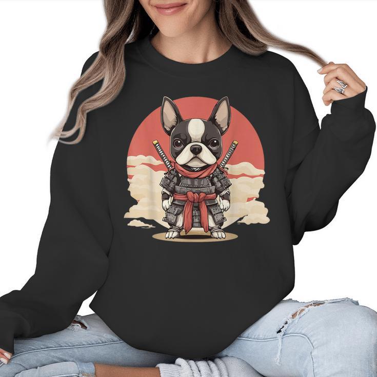 Boston Terrier Dog Japanese Style Samurai Dogs Women Crewneck Sweatshirt